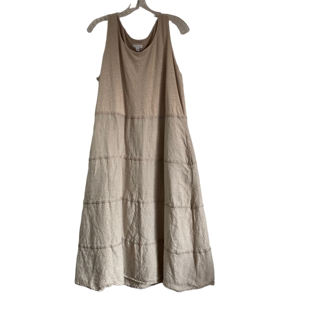J Jill Womens Dress Size L 100% Linen Round Neck Casual Midi Tank Dress